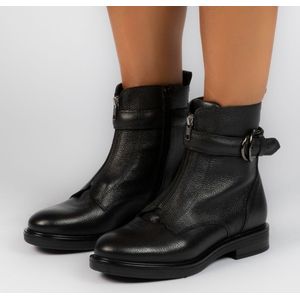 Manfield - Dames - Zwarte leren enkellaarsjes