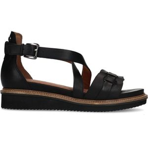 No Stress - Dames - Zwarte leren sandalen met gevlochten band