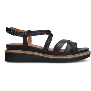 No Stress - Dames - Zwarte leren sandalen met bandjes