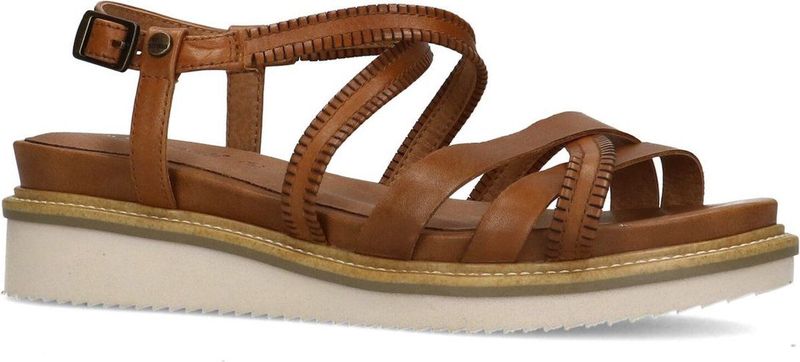 No Stress - Dames - Cognac leren sandalen met bandjes