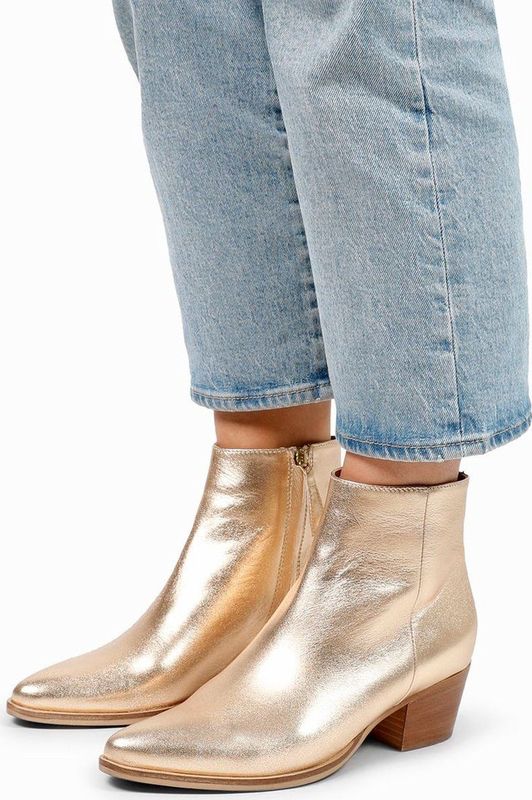 Manfield - Dames - Gouden Leren Enkellaarsjes - Goudkleurig - Leren