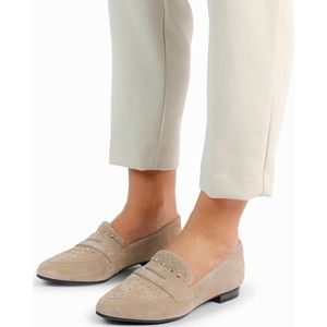 Manfield - Loafers - Beige - Suède - Met Gouden Studs