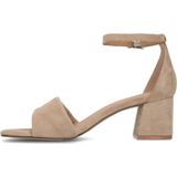 Manfield - Dames - Beige Suède Sandalen - Hak 6 cm - Gespsluiting