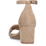 Manfield - Dames - Beige Suède Sandalen - Hak 6 cm - Gespsluiting