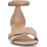 Manfield - Dames - Beige Suède Sandalen - Hak 6 cm - Gespsluiting