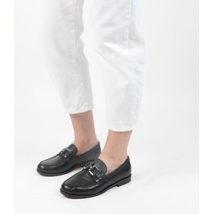 Manfield - Zwarte Leren Loafers - Vierkanten Chain