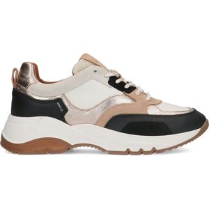Manfield - Dames - Zwarte Leren Sneakers - Suède Details - Vetersluiting