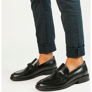 Manfield - Heren - Zwarte Leren Loafers - Unieke Leren Details