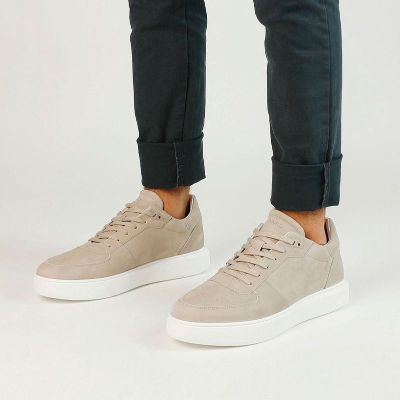 Manfield - Heren - Grijze nubuck sneakers