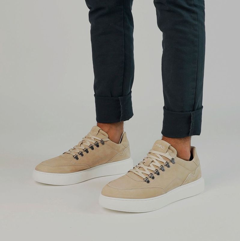 Manfield - Heren - Beige nubuck sneakers