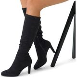 Manfield - Zwarte Laarzen - Suède - Stretch - Ritssluiting