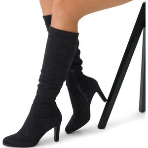 Manfield - Zwarte Laarzen - Suède - Stretch - Ritssluiting