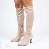 Manfield - Stretch Laarzen - Beige - Imitatie Suède - Ritssluiting