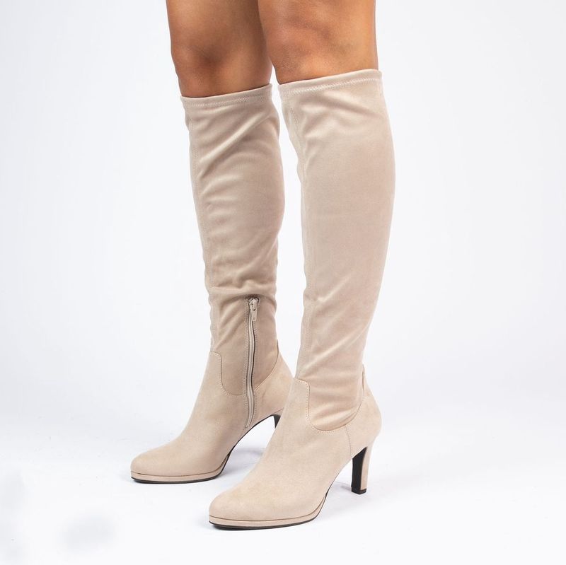 Manfield - Stretch Laarzen - Beige - Imitatie Suède - Ritssluiting