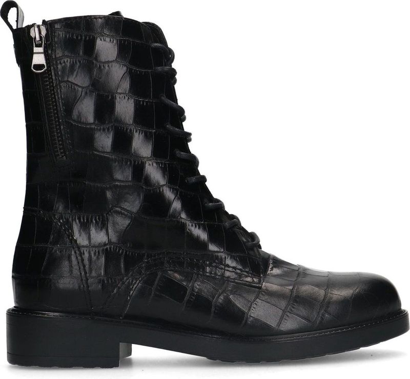No Stress - Veterboots - Zwart - Leren - Crocoprint