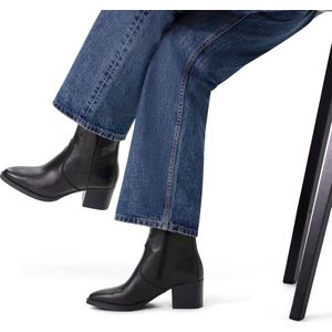 No Stress - Dames - Zwarte leren enkellaarsjes met hak