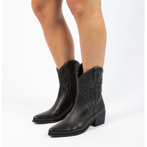 Manfield - Dames - Zwarte leren cowboy laarzen