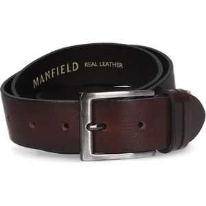 Manfield - Unisex - Bordeauxrode leren riem - Maat 85
