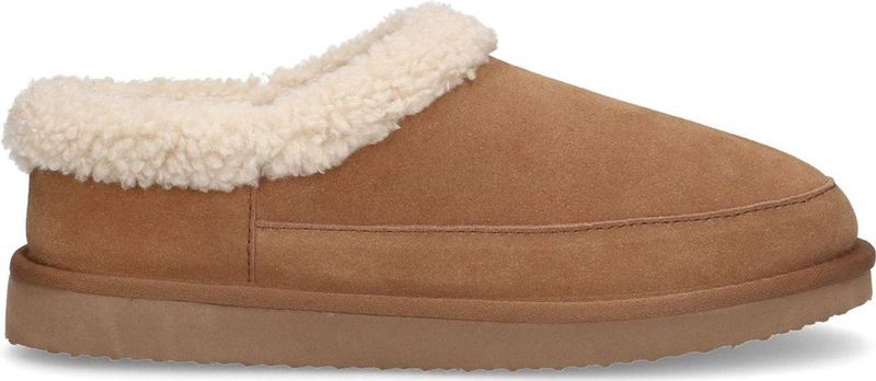 Manfield - Cognac Suède Pantoffels - Imitatie Wol