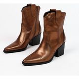 Manfield - Dames - Bruine metallic leren cowboy laarzen