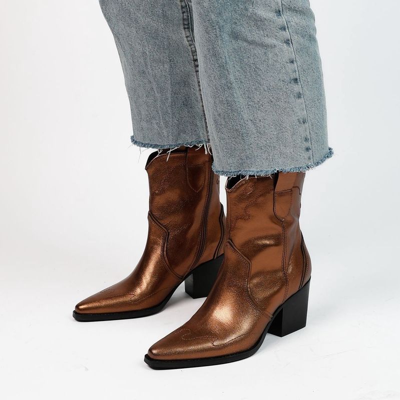 Manfield - Dames - Bruine metallic leren cowboy laarzen