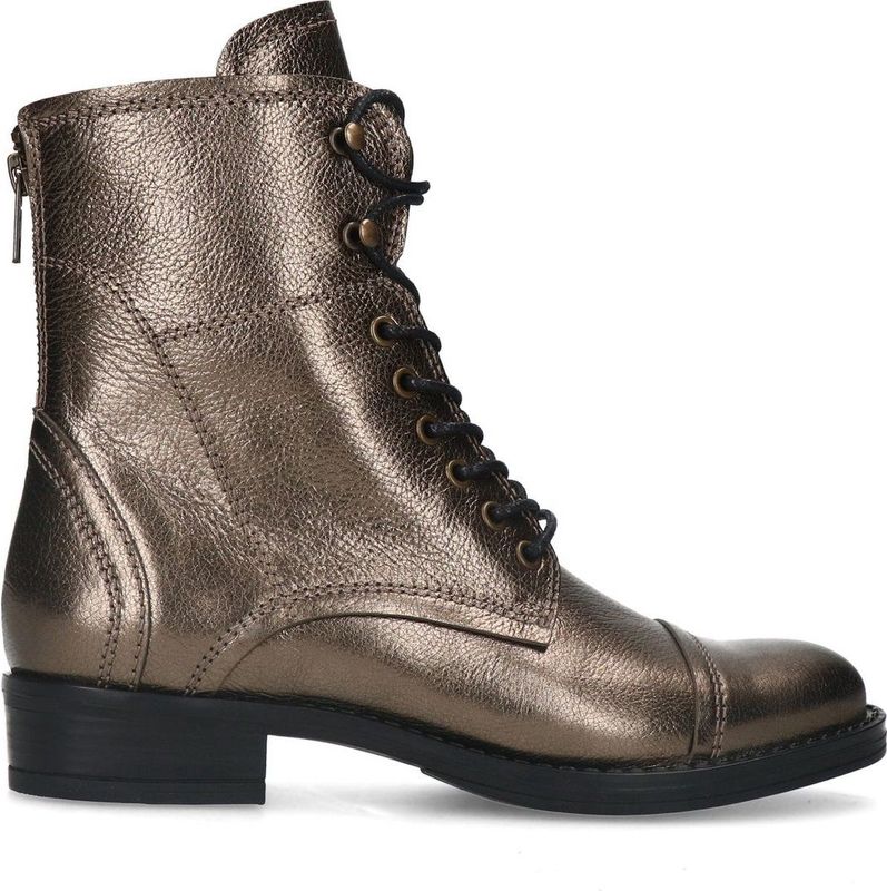 Manfield - Dames - Goudkleurige metallic leren veterlaarsjes