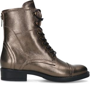 Manfield - Dames - Goudkleurige metallic leren veterlaarsjes