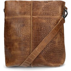 Cognac leren shopper met krokodillenprint