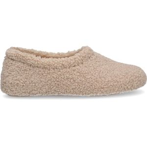 Manfield - Beige Teddy Pantoffels - Anti-slip Leren Onderzijde