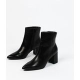 Manfield - Dames - Zwarte leren enkellaarsjes met hak