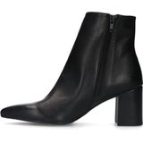 Manfield - Dames - Zwarte leren enkellaarsjes met hak