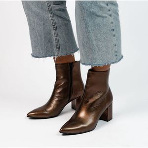 Manfield - Dames - Bronzen leren enkellaarsjes met hak