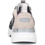 Manfield - Dames - Zilverkleurige leren sneakers met mesh details