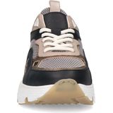 Manfield - Dames - Zwarte leren sneakers met mesh details