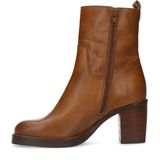 Manfield - Dames - Cognac leren enkellaarsjes met hak