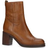 Manfield - Dames - Cognac leren enkellaarsjes met hak