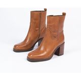 Manfield - Dames - Cognac leren enkellaarsjes met hak