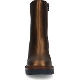 Manfield - Dames - Bronskleurige Enkellaarsjes - Leer - Blokhak 8 cm