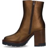 Manfield - Dames - Bronskleurige Enkellaarsjes - Leer - Blokhak 8 cm