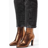 Manfield Leren Enkellaarzen met Slangenprint Brons