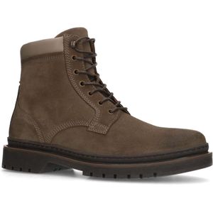 Manfield - Heren - Taupe Veterboots - Suède - Platte Hak 3 cm