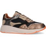 Manfield - Dames - Bruine leren sneakers met mesh details