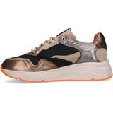 Manfield - Dames - Bruine leren sneakers met mesh details