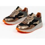 Manfield - Dames - Bruine leren sneakers met mesh details