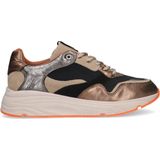 Manfield - Dames - Bruine leren sneakers met mesh details