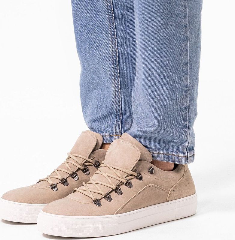 Manfield - Heren Sneakers - Licht Grijs - Nubuck - Witte Zool