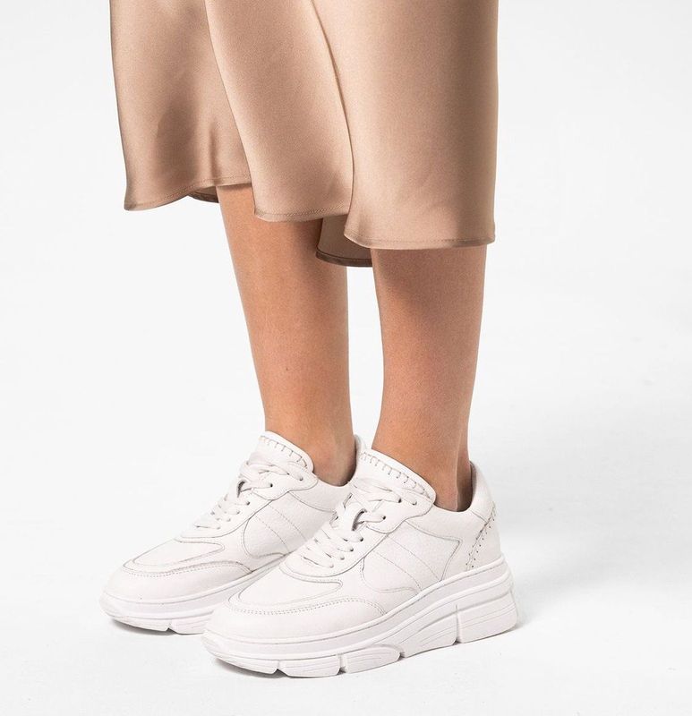 Manfield - Dames - Witte leren sneakers