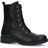 Manfield - Dames - Zwarte leren veterlaarsjes
