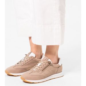 No Stress - Dames - Taupe nubuck sneakers met rits