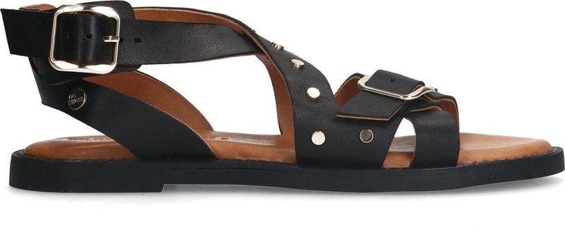 No Stress - Dames - Zwarte leren sandalen met studs
